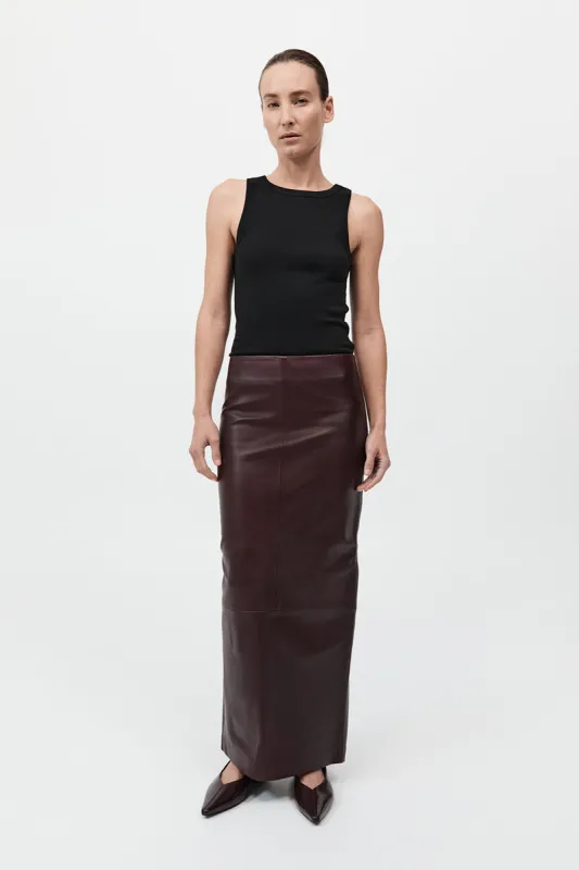 Leather Column Skirt - Bordeaux sold by St. Agni