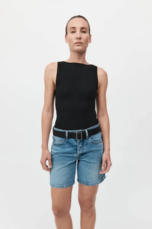 Rib Bateau Cut Out Top - Black sold by St. Agni