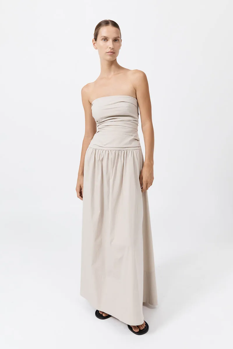 Gathered Strapless Tie Back Dress - Creme sold by St. Agni