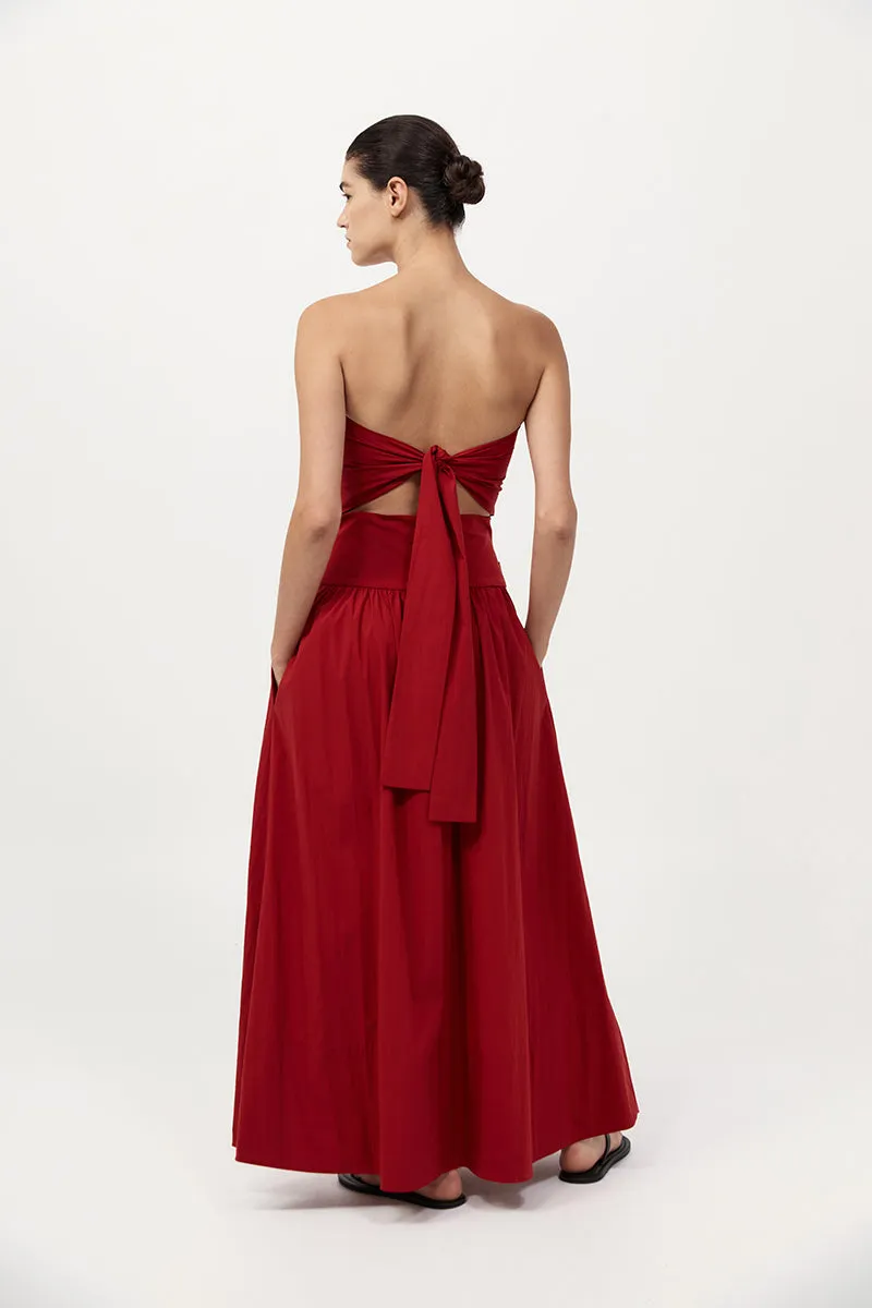 Gathered Strapless Tie Back Dress - Rosso sold by St. Agni product image thumbnail 5