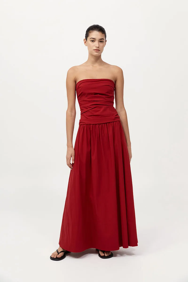Gathered Strapless Tie Back Dress - Rosso sold by St. Agni