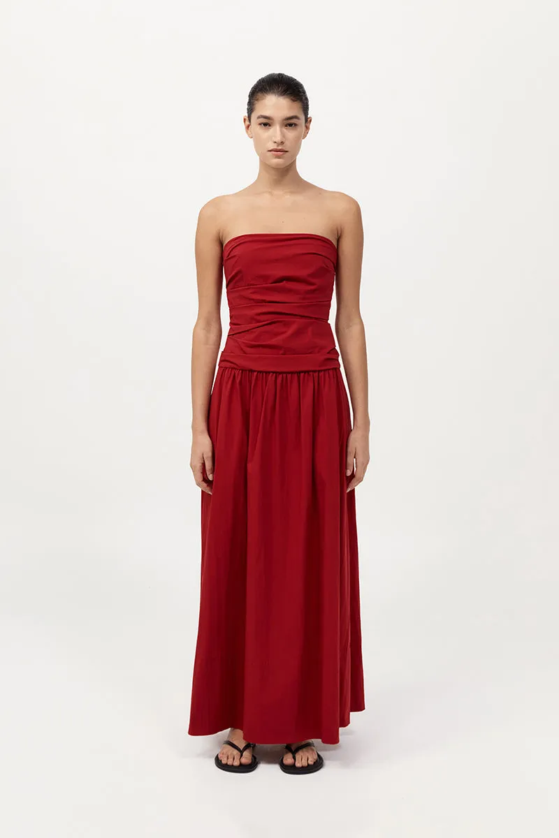 Gathered Strapless Tie Back Dress - Rosso sold by St. Agni product image thumbnail 3