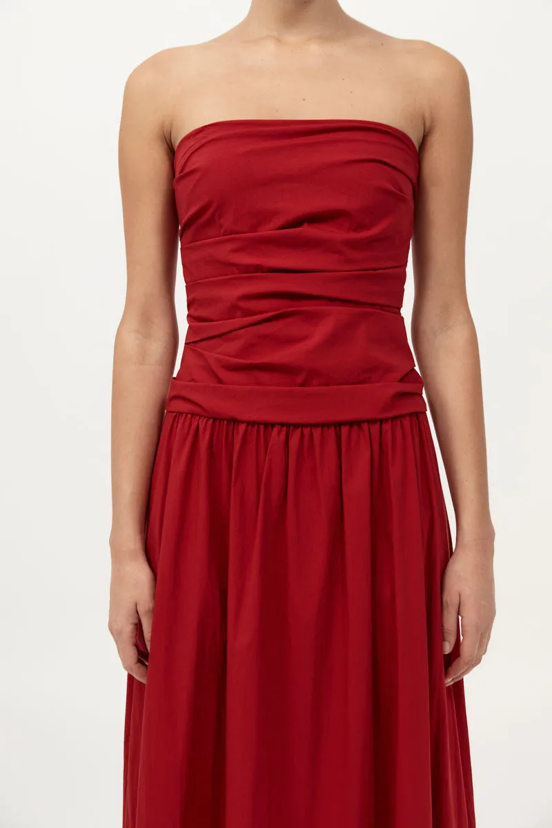 Gathered Strapless Tie Back Dress - Rosso sold by St. Agni product image thumbnail 2