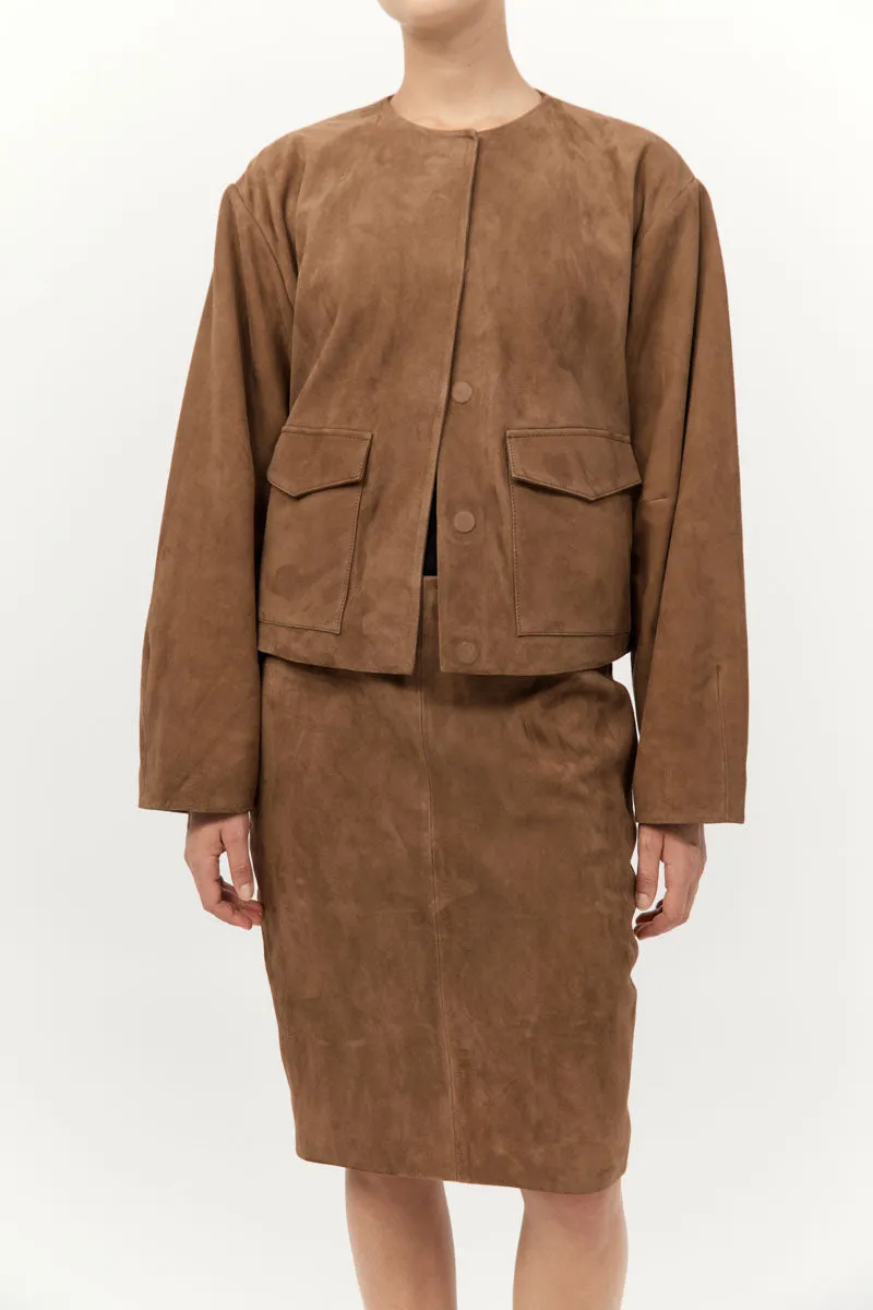 Suede Utility Cocoon Bomber - Toffee sold by St. Agni product image thumbnail 5