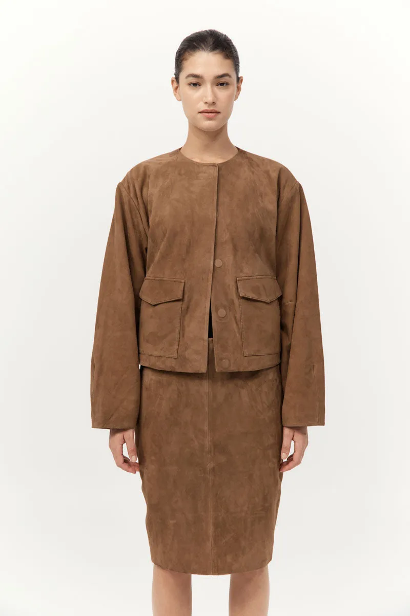 Suede Utility Cocoon Bomber - Toffee sold by St. Agni