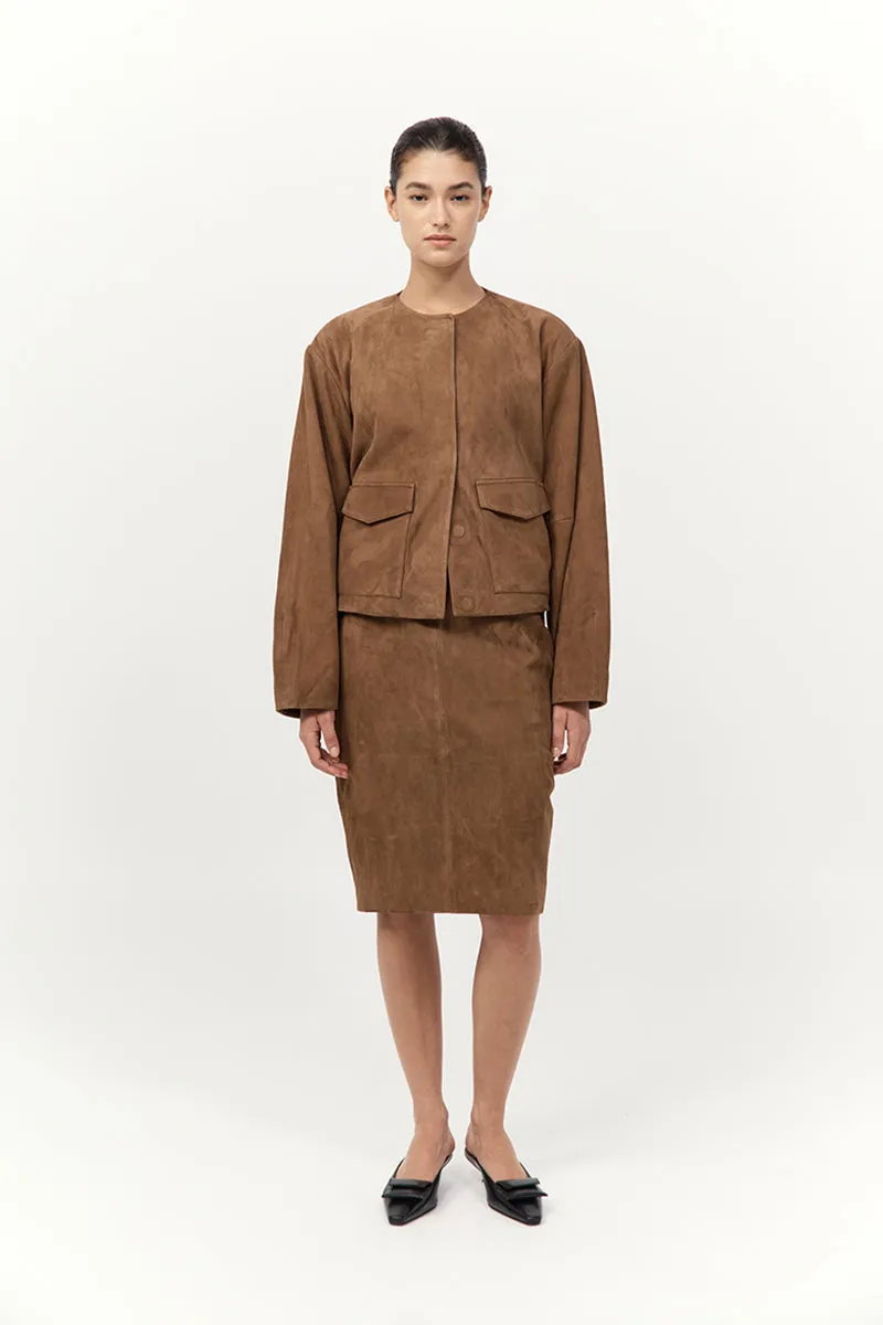 Suede Utility Cocoon Bomber - Toffee sold by St. Agni product image thumbnail 2