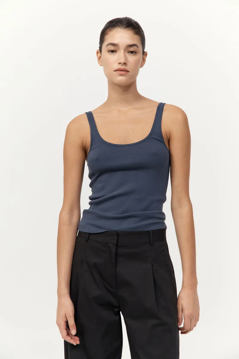 Organic Cotton Slim Scoop Tank - Storm sold by St. Agni