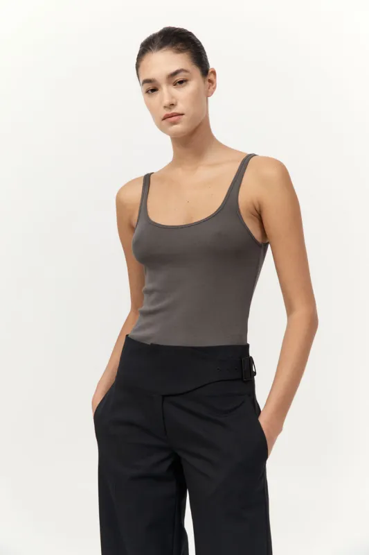 Organic Cotton Slim Scoop Tank - Khaki sold by St. Agni
