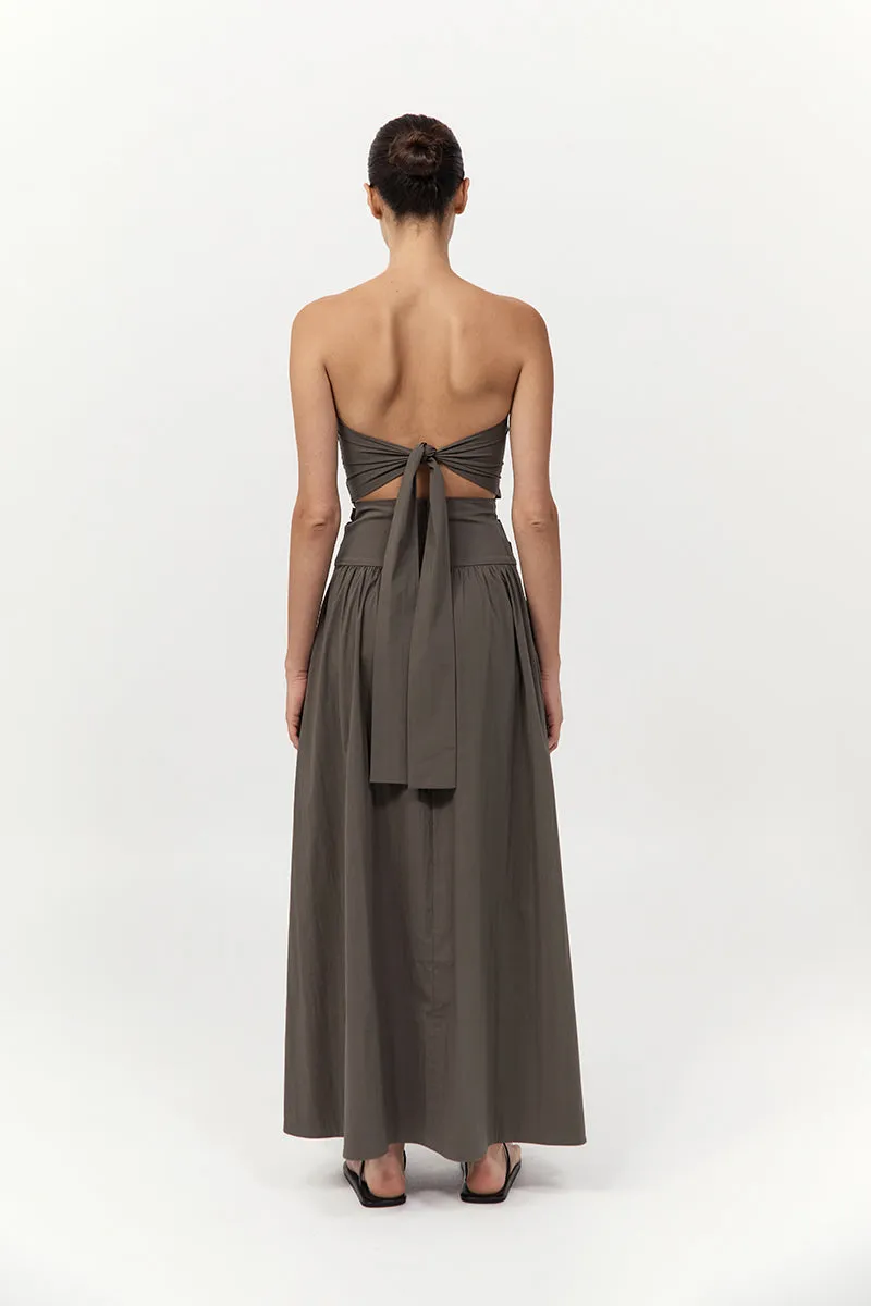 Gathered Strapless Tie Back Dress - Khaki sold by St. Agni product image thumbnail 5
