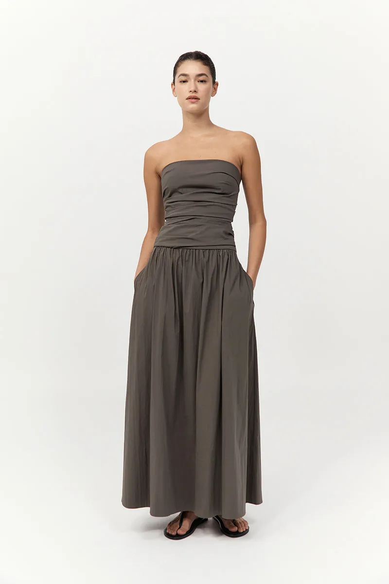Gathered Strapless Tie Back Dress - Khaki sold by St. Agni product image thumbnail 4