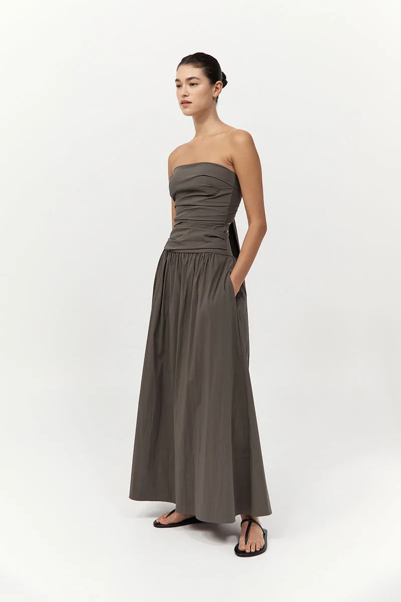 Gathered Strapless Tie Back Dress - Khaki sold by St. Agni product image thumbnail 3