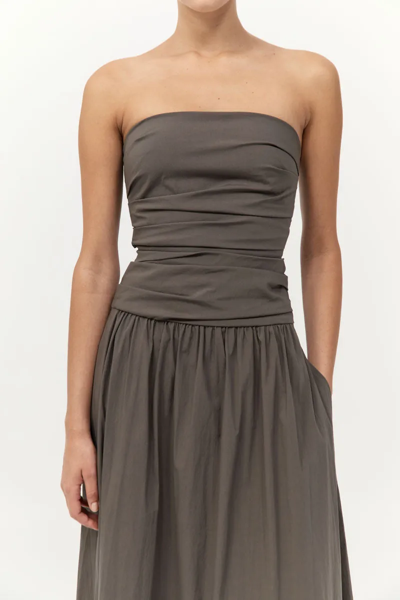 Gathered Strapless Tie Back Dress - Khaki sold by St. Agni product image thumbnail 2
