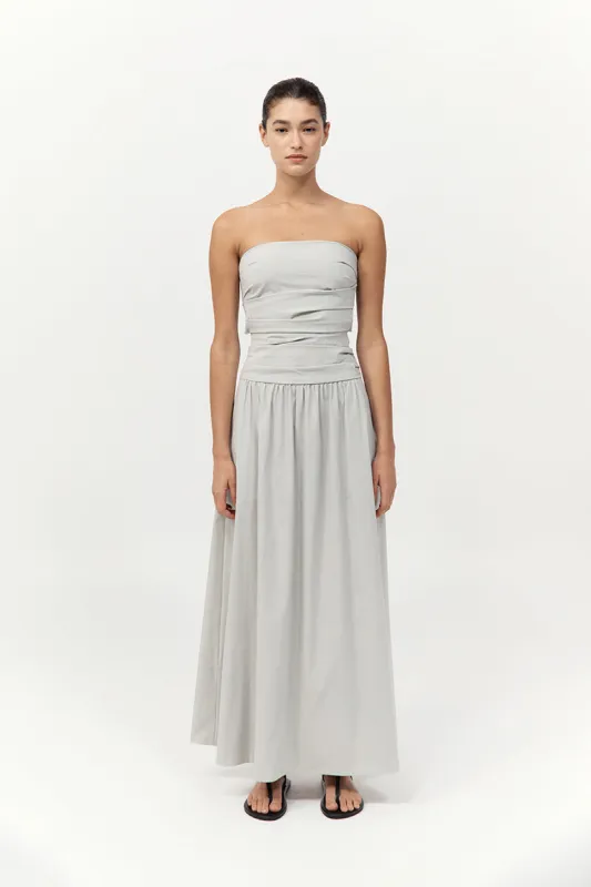 Gathered Strapless Tie Back Dress - Silver sold by St. Agni