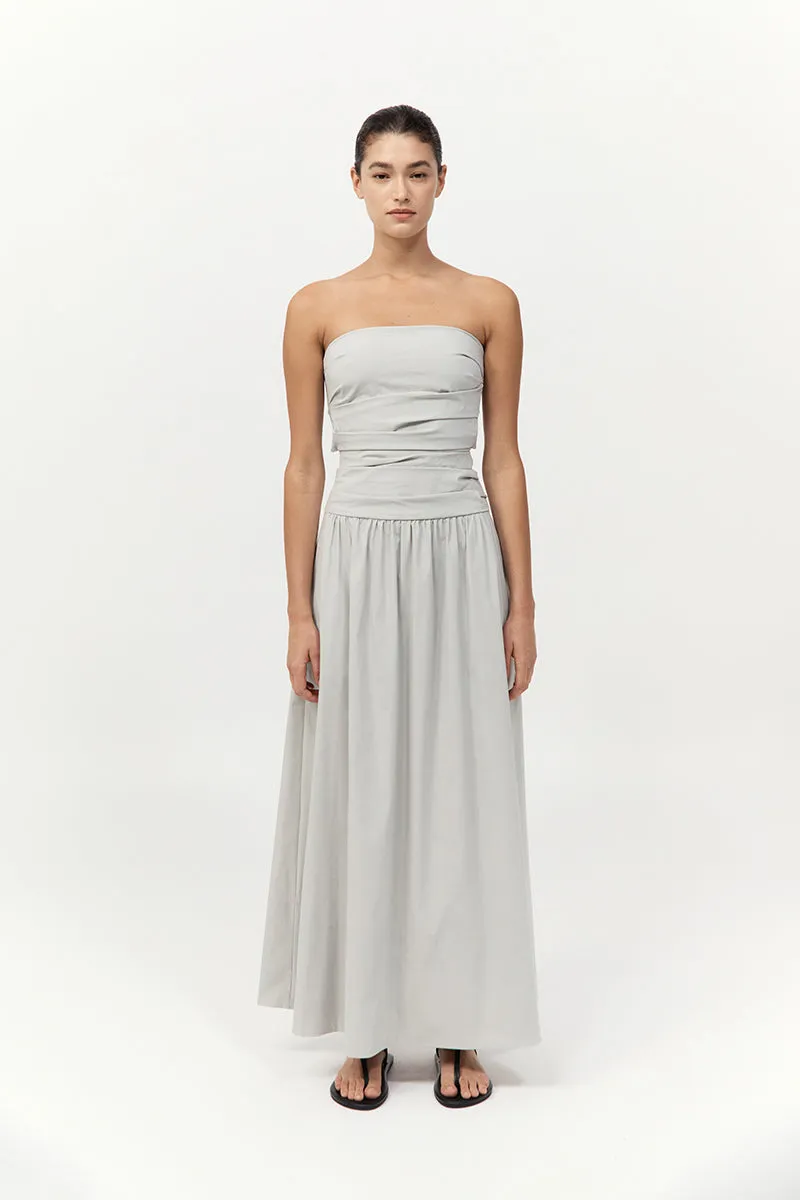 Gathered Strapless Tie Back Dress - Silver sold by St. Agni