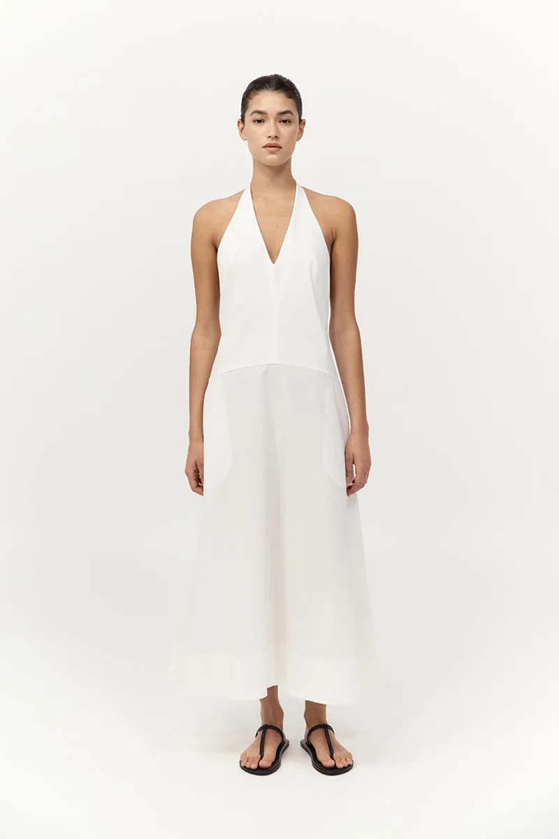 Halter Plunge Dress - White sold by St. Agni