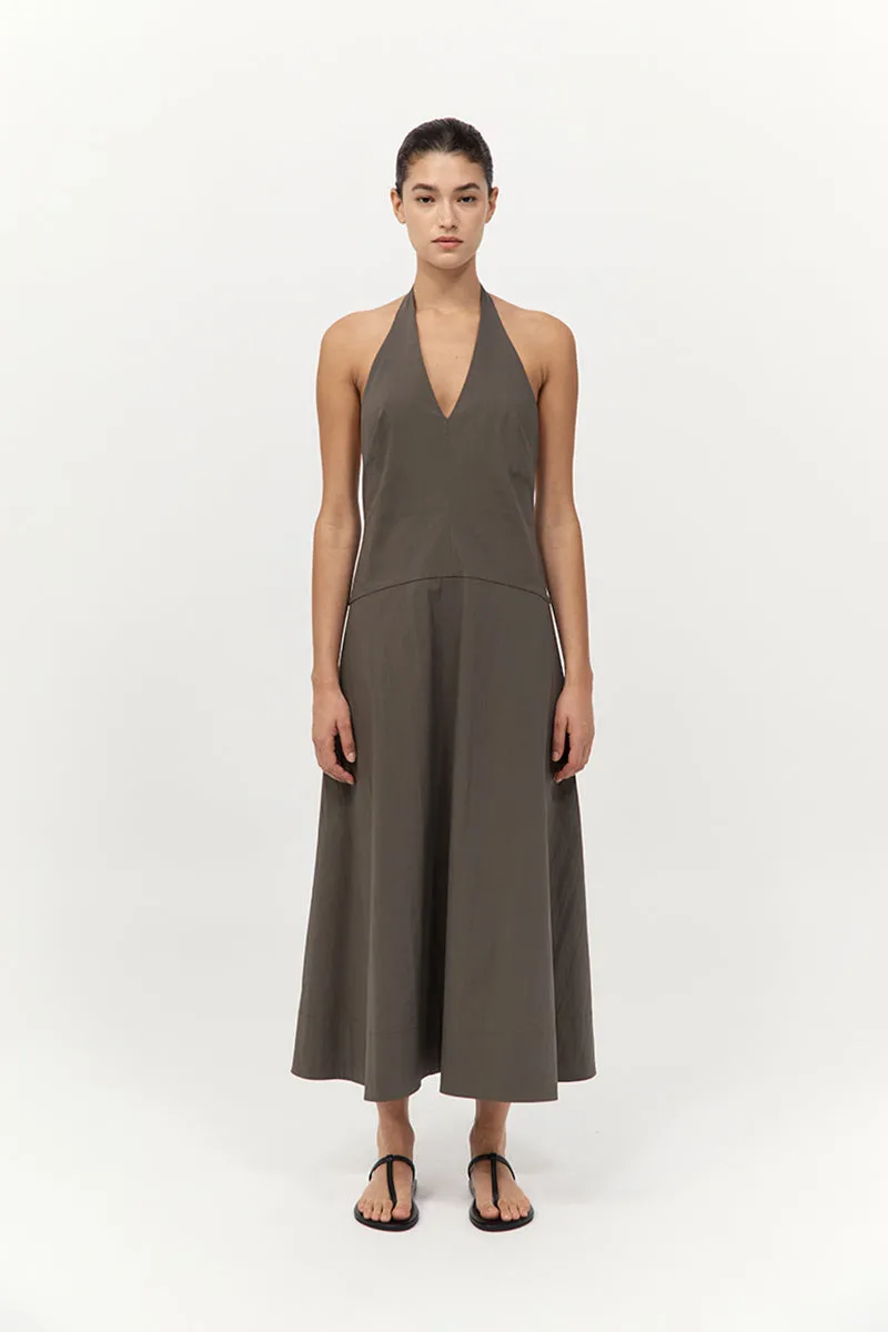 Halter Plunge Dress - Khaki sold by St. Agni