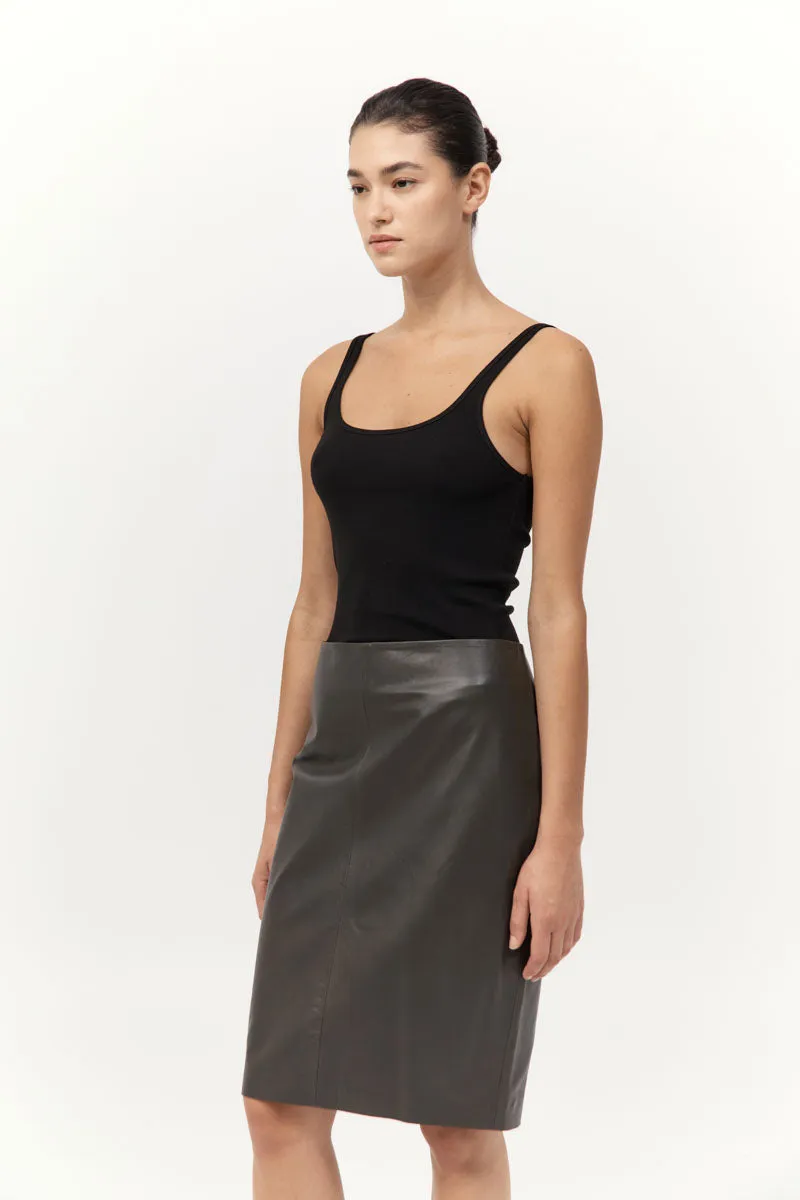 Leather Pencil Skirt - Khaki sold by St. Agni product image thumbnail 3