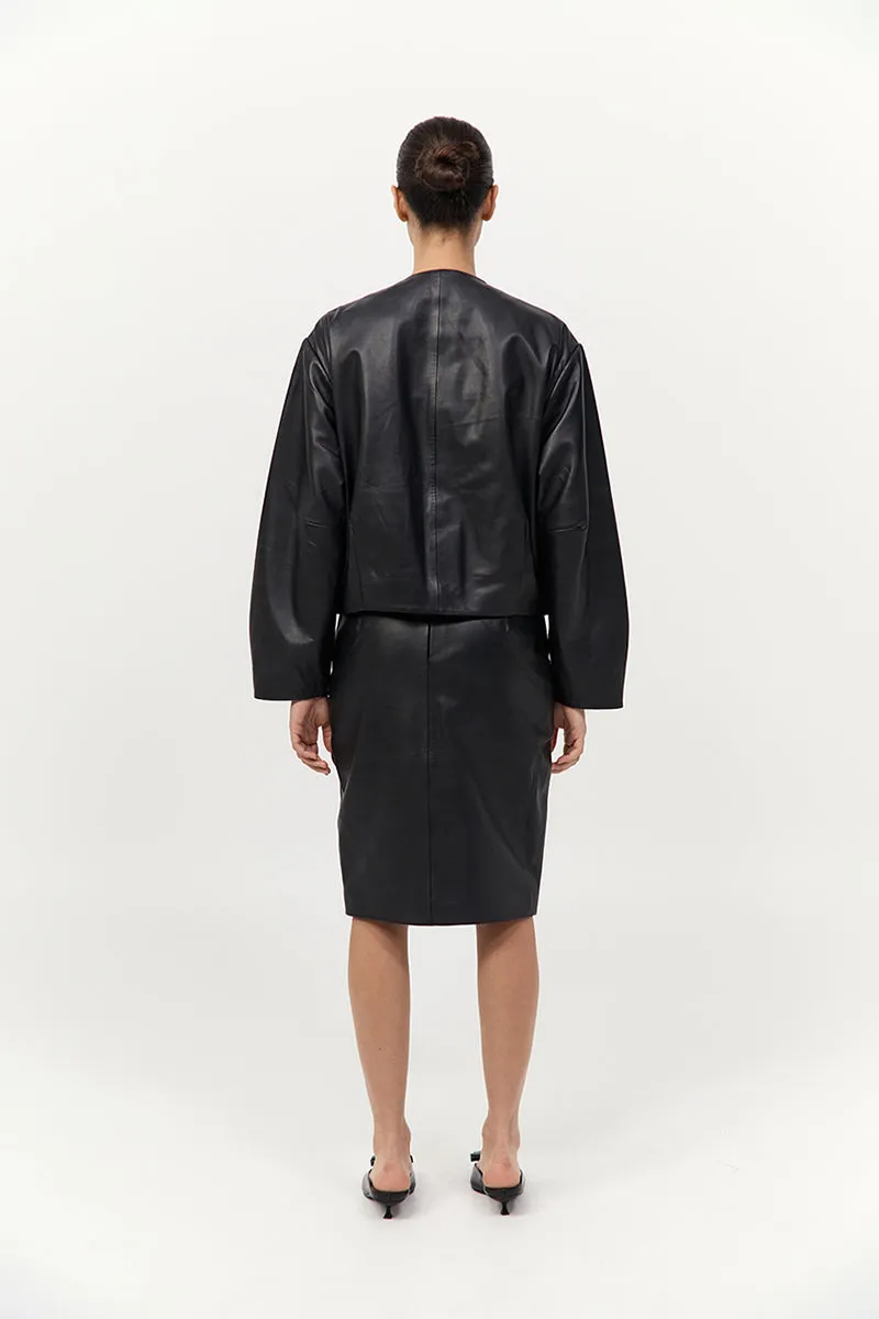Utility Cocoon Leather Bomber - Black sold by St. Agni product image thumbnail 4