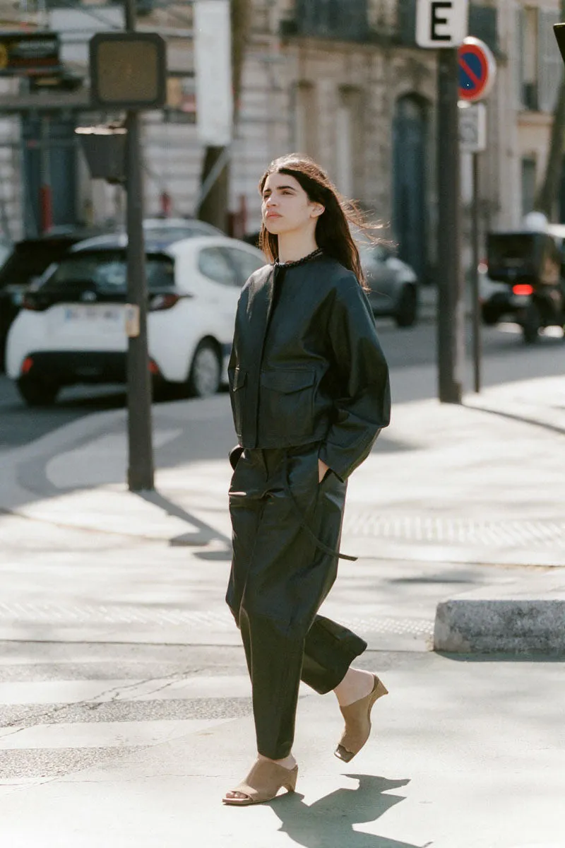 Utility Cocoon Leather Bomber - Black sold by St. Agni product image thumbnail 5