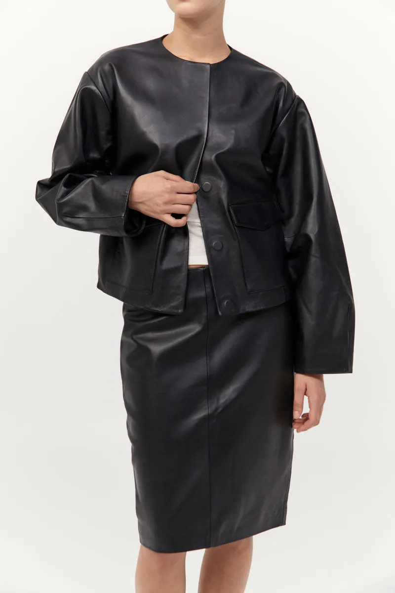 Utility Cocoon Leather Bomber - Black sold by St. Agni product image thumbnail 2
