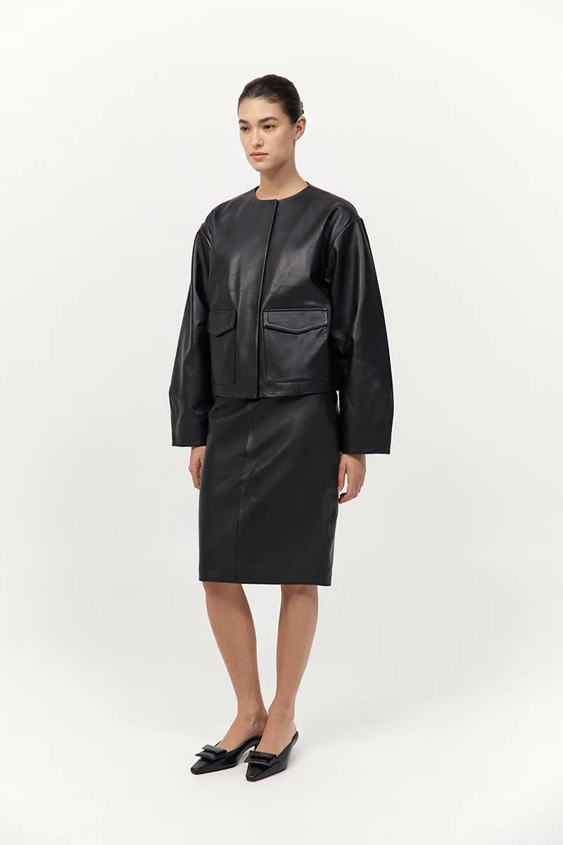 Utility Cocoon Leather Bomber - Black sold by St. Agni product image thumbnail 3