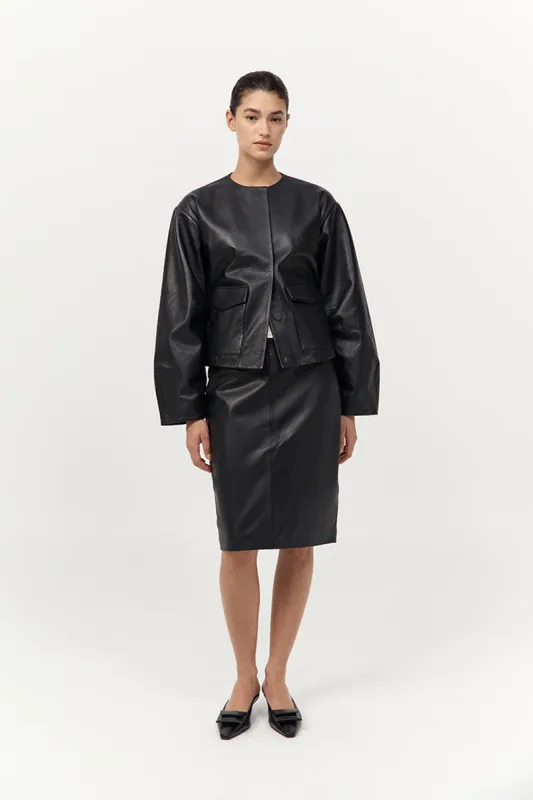 Utility Cocoon Leather Bomber - Black sold by St. Agni