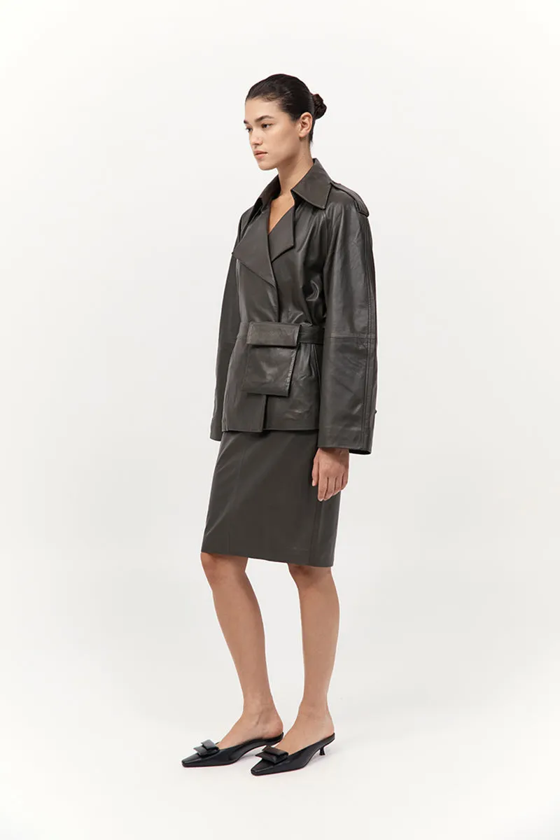 Cropped Leather Trench - Khaki sold by St. Agni product image thumbnail 4