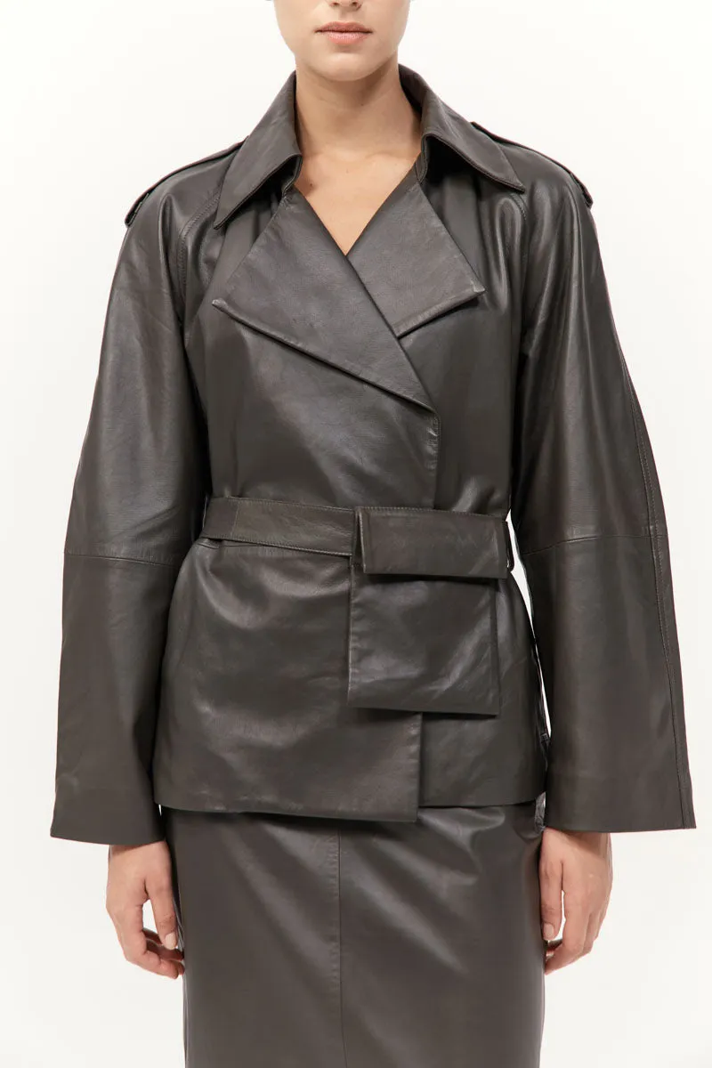 Cropped Leather Trench - Khaki sold by St. Agni product image thumbnail 3