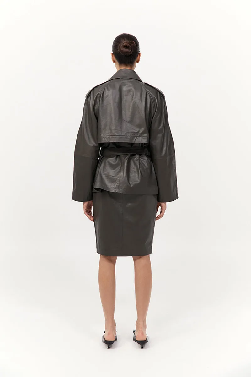 Cropped Leather Trench - Khaki sold by St. Agni product image thumbnail 5