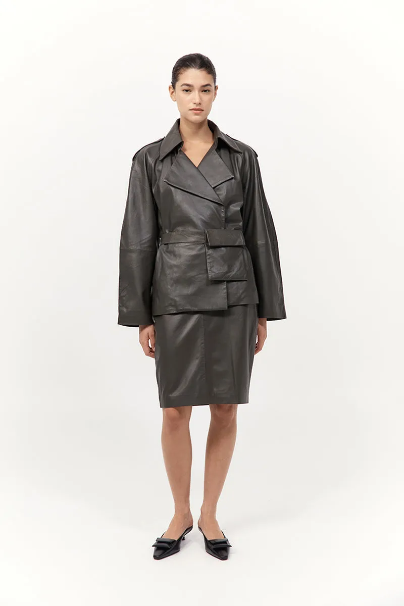 Cropped Leather Trench - Khaki sold by St. Agni product image thumbnail 2