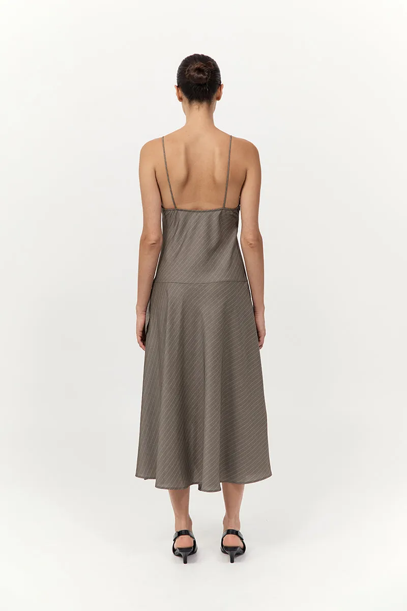 Asymmetric Slip Dress - Khaki Pinstripe sold by St. Agni product image thumbnail 3