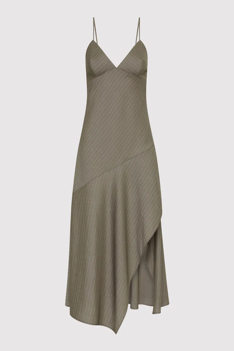Asymmetric Slip Dress - Khaki Pinstripe sold by St. Agni product image thumbnail 5