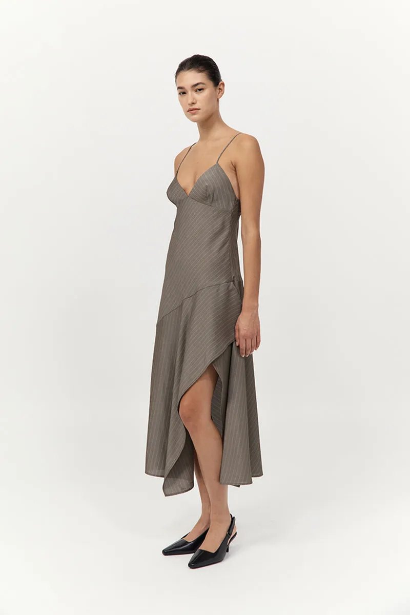 Asymmetric Slip Dress - Khaki Pinstripe sold by St. Agni product image thumbnail 2
