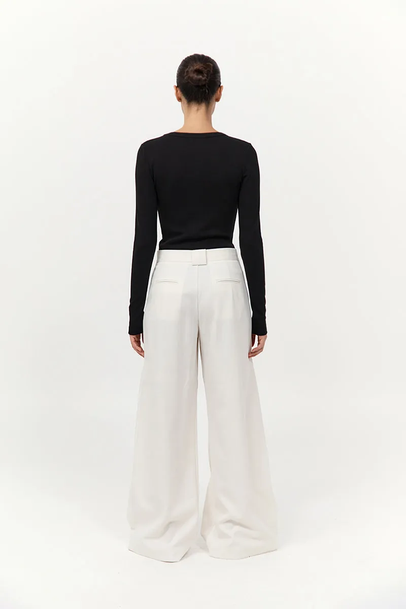 Twill Wide Leg Pleat Pants - Off White sold by St. Agni product image thumbnail 3