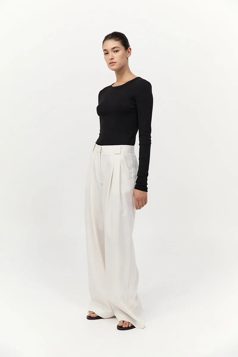 Twill Wide Leg Pleat Pants - Off White sold by St. Agni product image thumbnail 2
