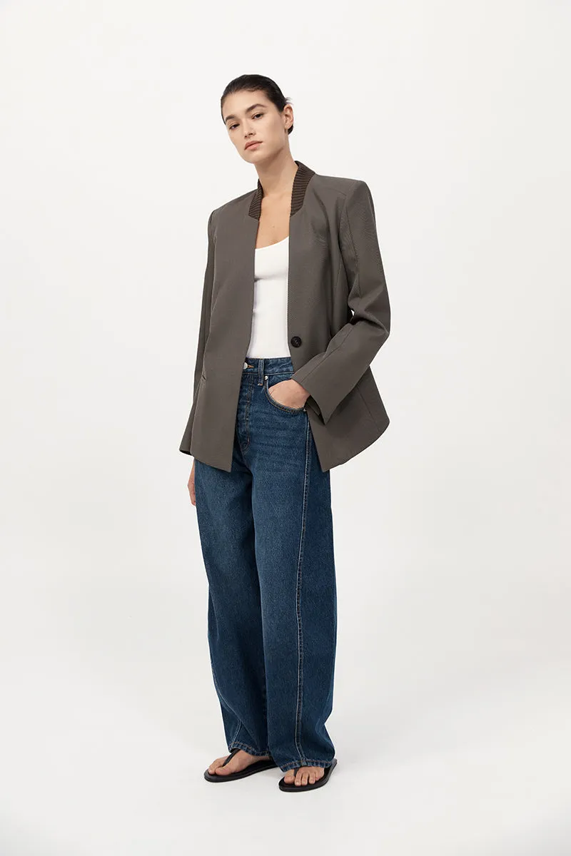 Rib Collar Blazer - Khaki sold by St. Agni product image thumbnail 4