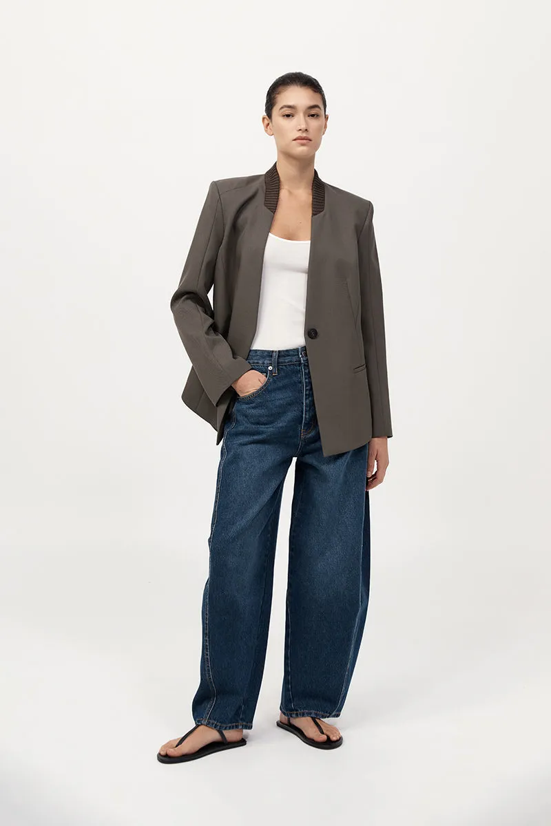 Rib Collar Blazer - Khaki sold by St. Agni product image thumbnail 3