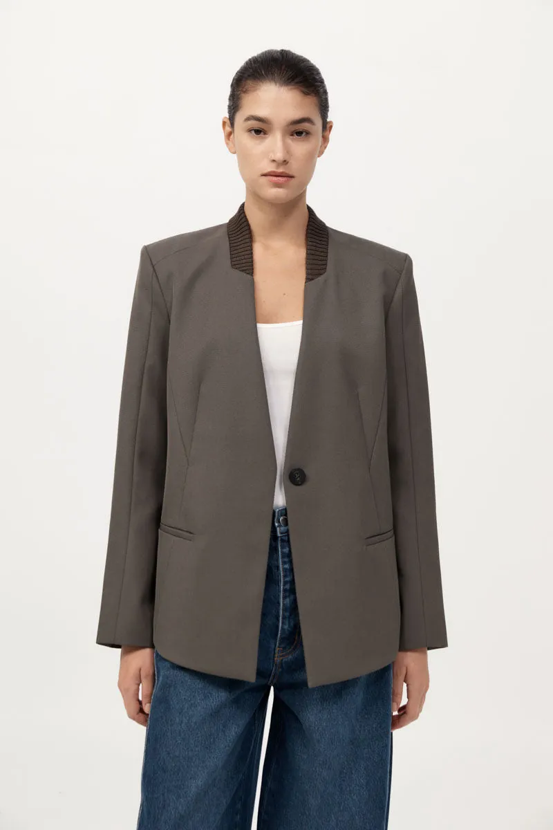 Rib Collar Blazer - Khaki sold by St. Agni