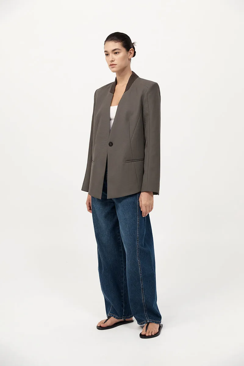 Rib Collar Blazer - Khaki sold by St. Agni product image thumbnail 5