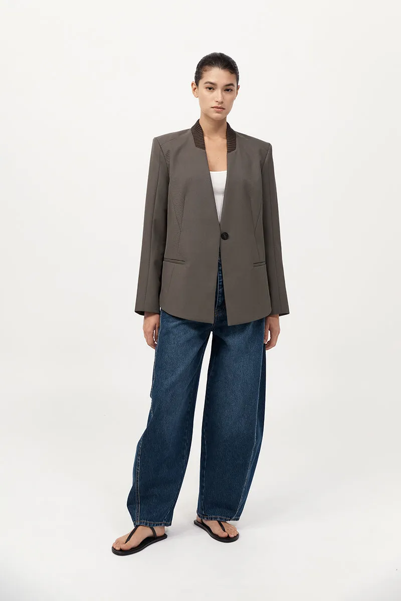 Rib Collar Blazer - Khaki sold by St. Agni product image thumbnail 2