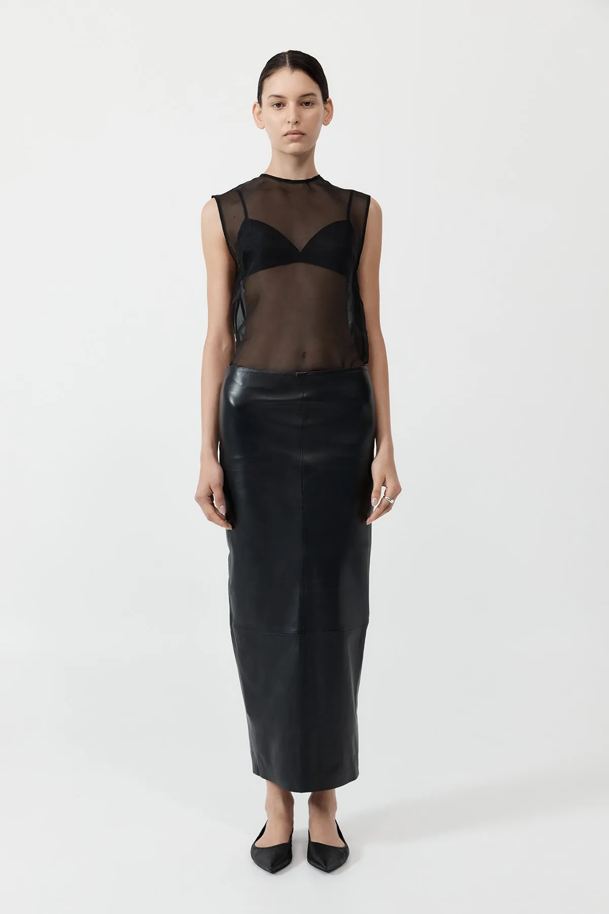 Leather Column Skirt - Black sold by St. Agni