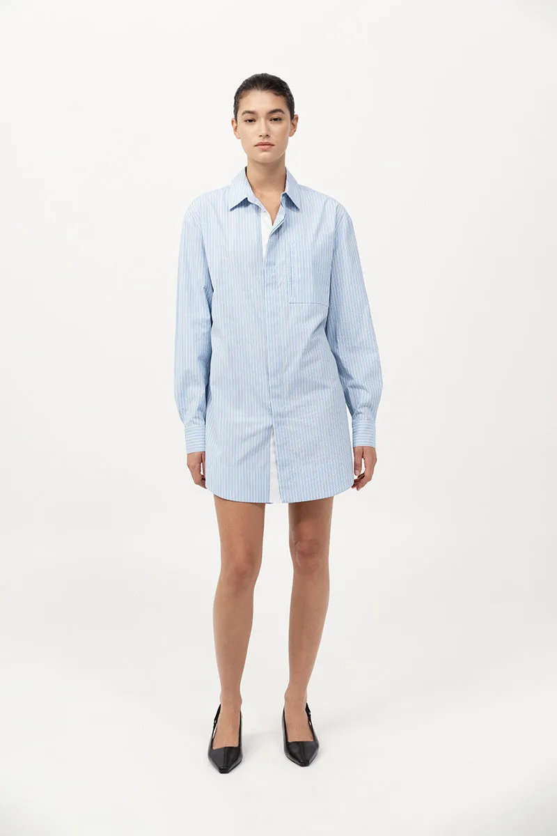 Drawstring Mini Shirt Dress - Pale Blue Stripe sold by St. Agni product image thumbnail 4