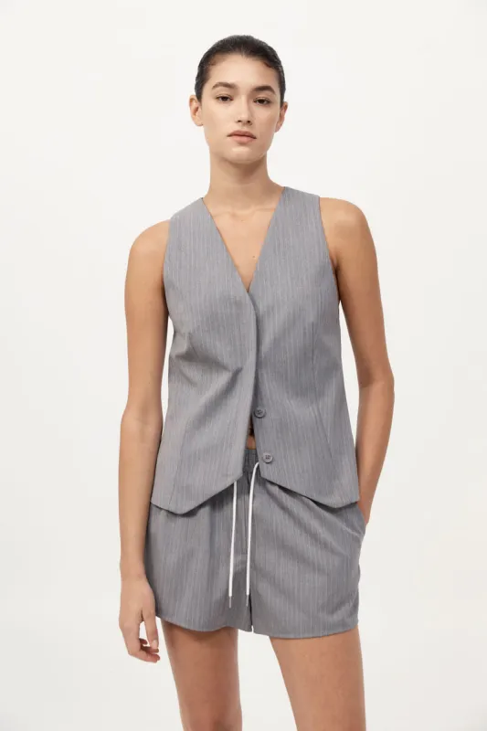 Pinstripe Wool Vest - Grey Pinstripe sold by St. Agni
