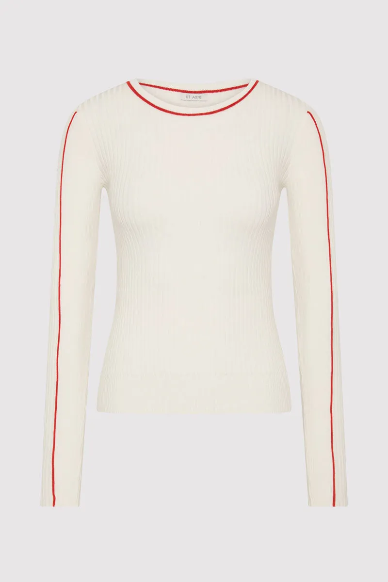 Fine Line Long Sleeve Top - Off White / Red sold by St. Agni product image thumbnail 5