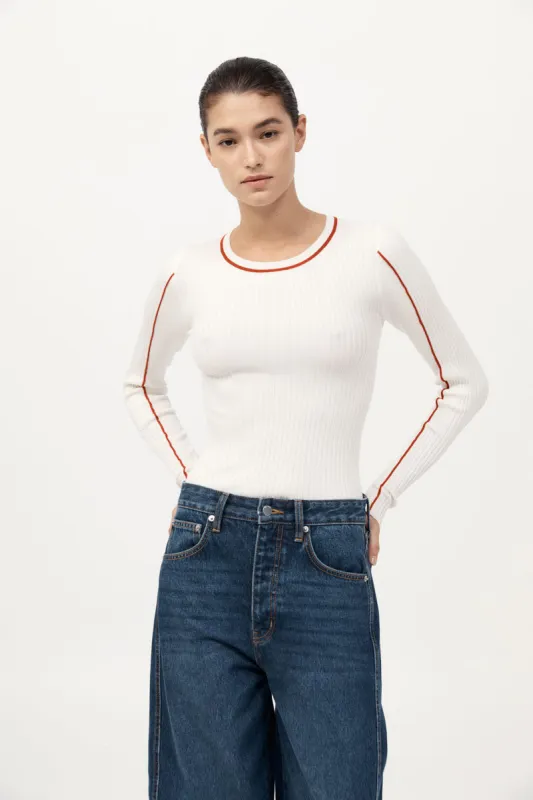 Fine Line Long Sleeve Top - Off White / Red sold by St. Agni