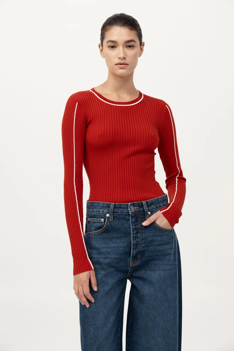 Fine Line Long Sleeve Top - Red / Off White sold by St. Agni product image thumbnail 4