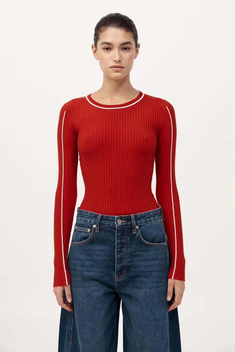 Fine Line Long Sleeve Top - Red / Off White sold by St. Agni