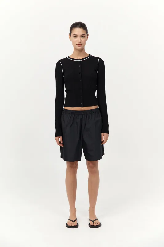 Wool Fine Line Cardigan - Black / Off White made by St. Agni