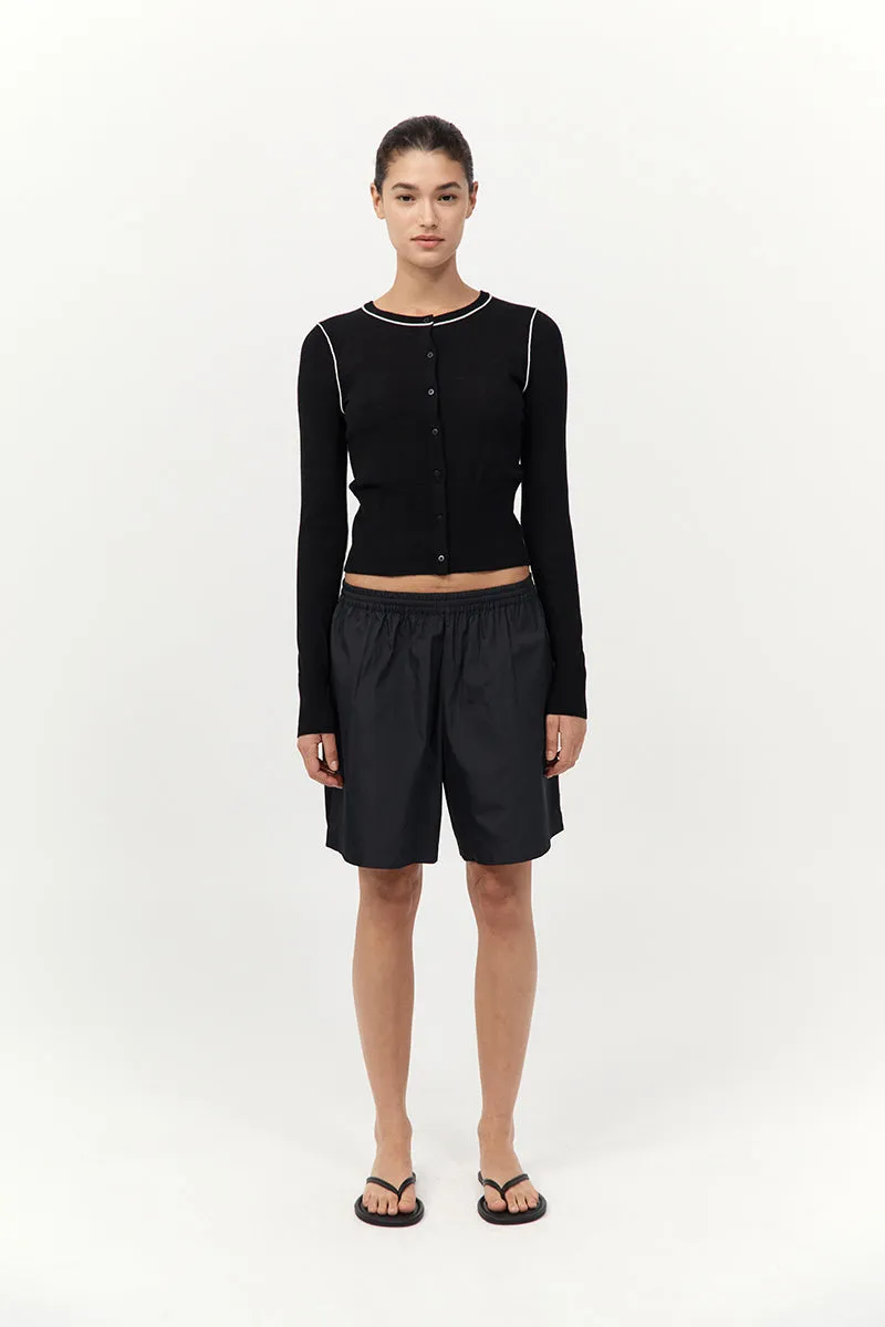 Wool Fine Line Cardigan - Black / Off White sold by St. Agni