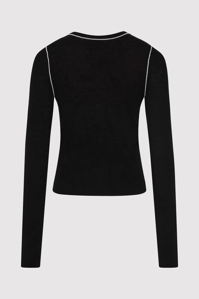 Wool Fine Line Cardigan - Black / Off White sold by St. Agni product image thumbnail 5